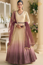 Ivory Wine Ombre Premium Georgette Anarkali Suit Set