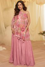 Blush Bloom Crepe Poncho Palazzo Suit Set