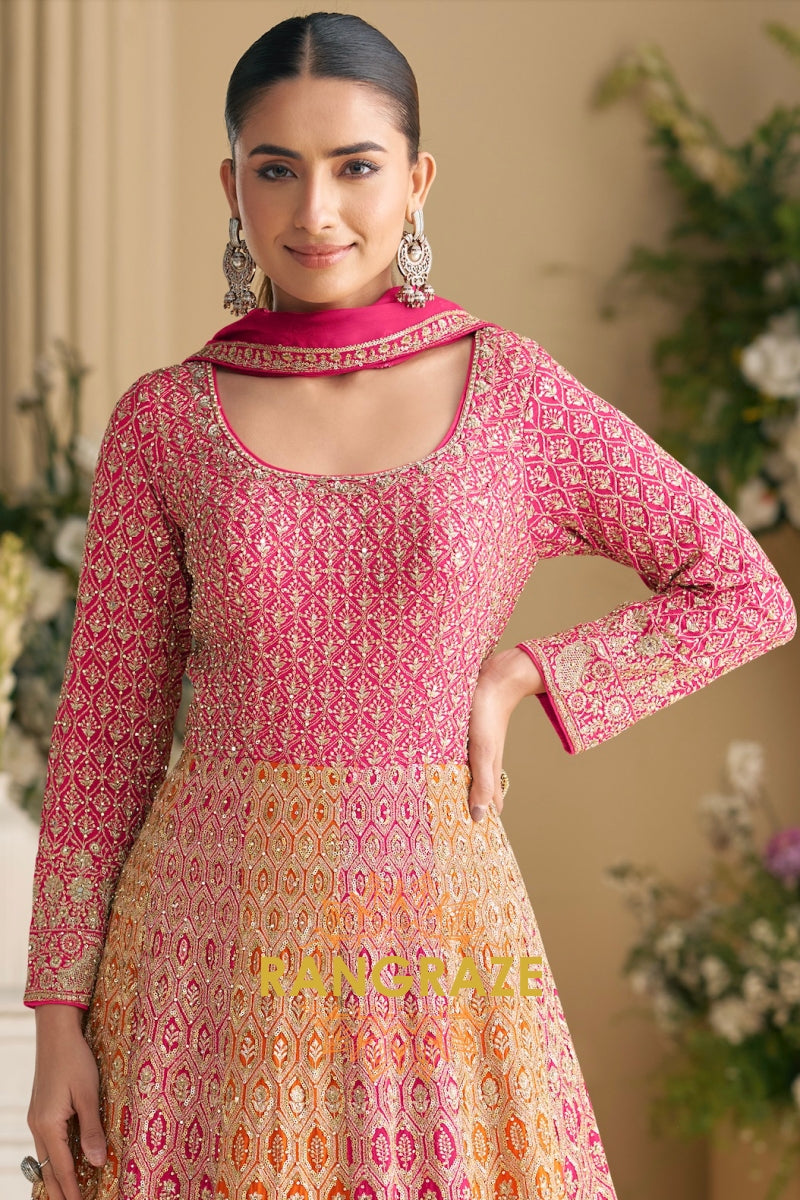 Peach Pink Premium Georgette Designer Anarkali Suit Set