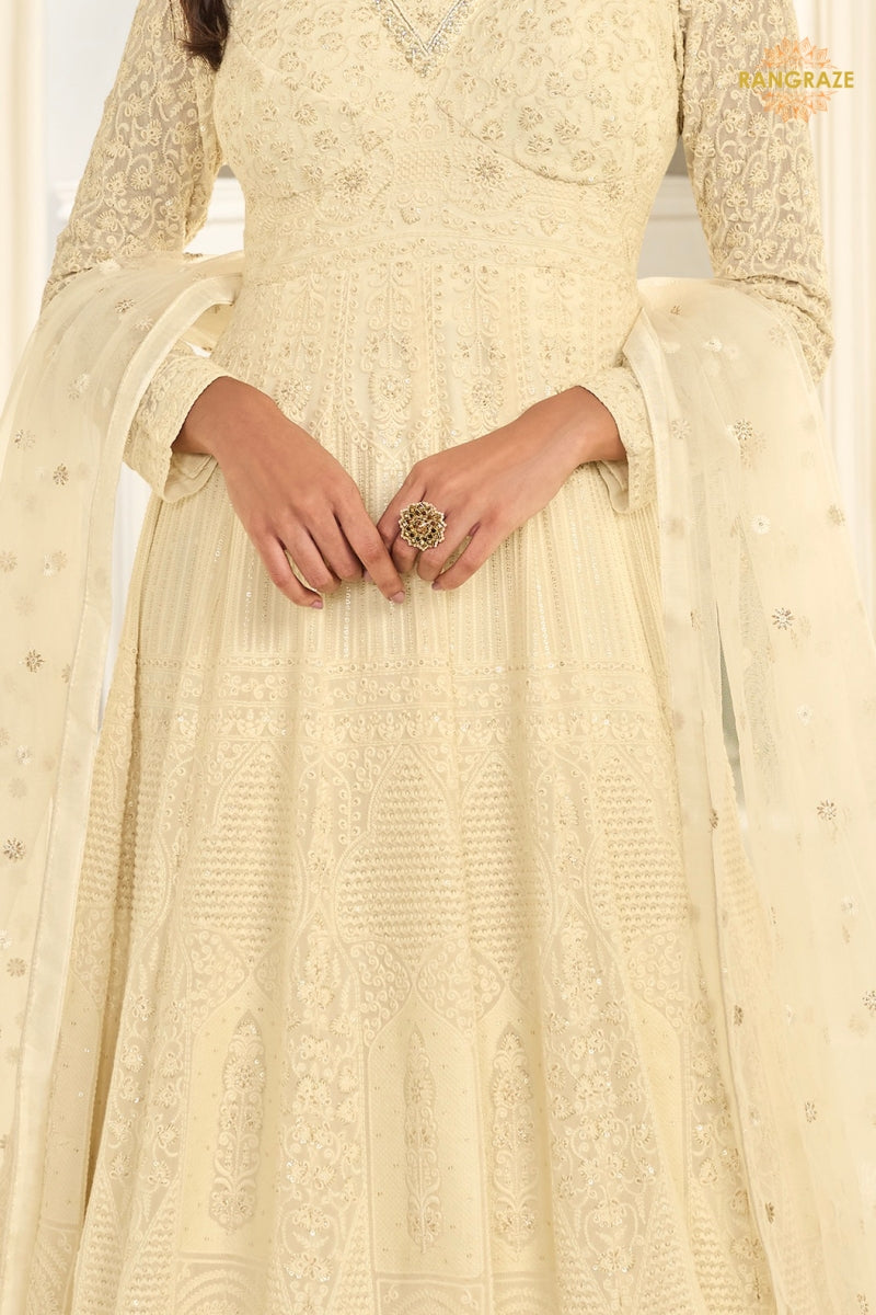 Ivory Maharani Premium Georgette Anarkali Gown Set