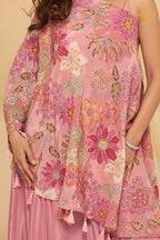 Blush Bloom Crepe Poncho Palazzo Suit Set