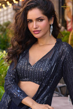 Midnight Sequined Georgette Palazzo Set