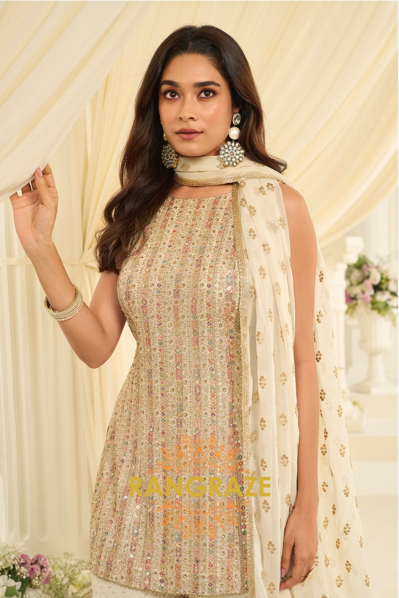 Ivory Radiance Premium Georgette Sharara Set