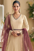 Ivory Wine Ombre Premium Georgette Anarkali Suit Set