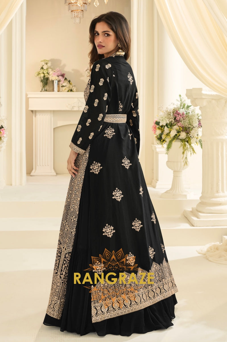 Black Premium Chinon Embroidered Anarkali Set