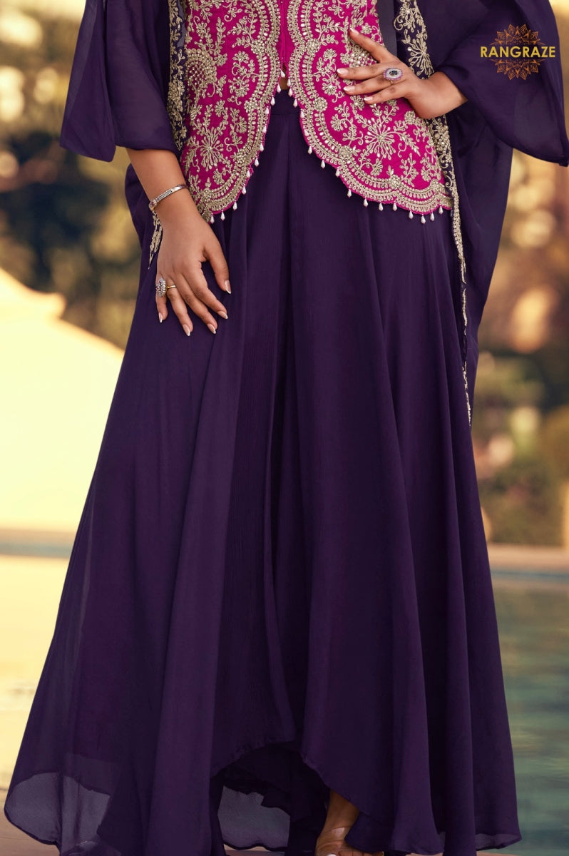 Royal Plum Chinnon Silk Jacket Suit Set