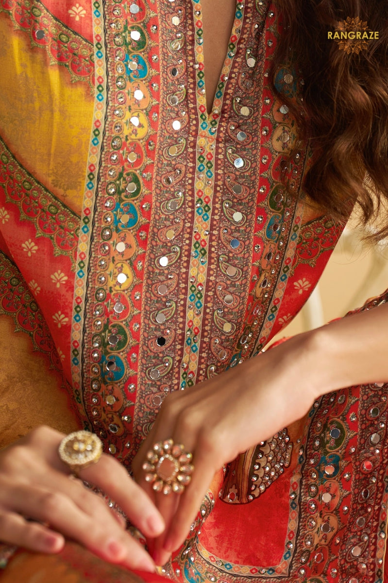 Zariya Crepe Silk Embroidered Mirror Work Suit Set