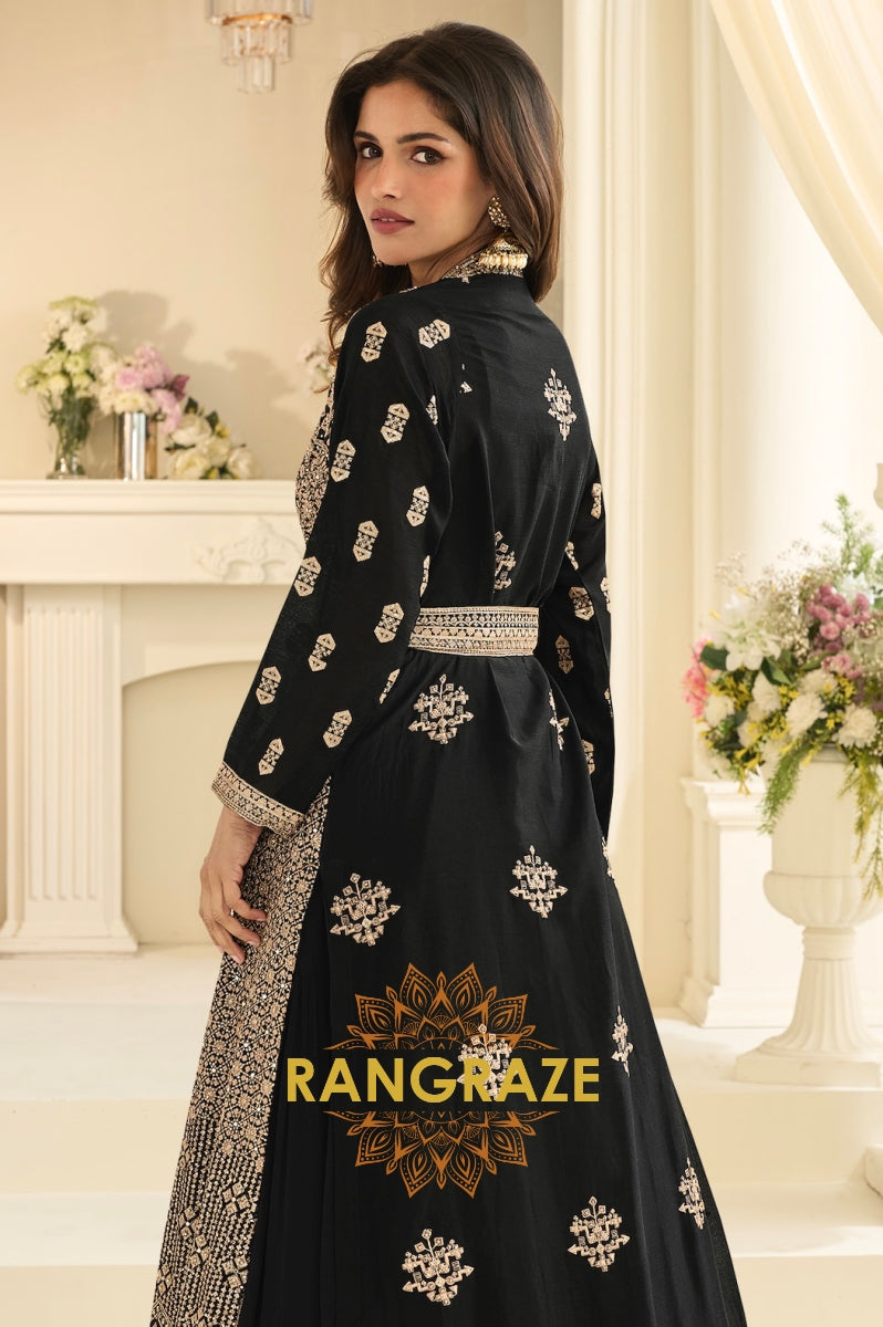 Black Premium Chinon Embroidered Anarkali Set