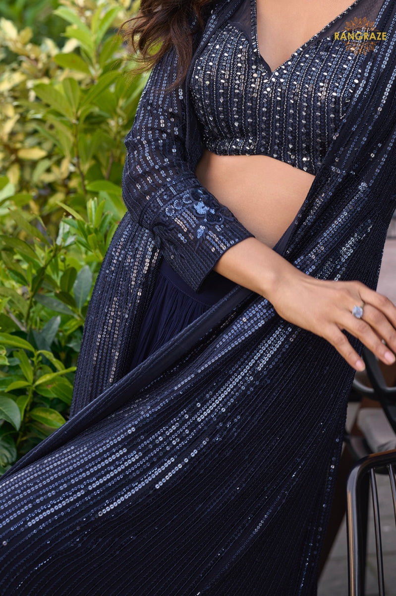 Midnight Sequined Georgette Palazzo Set