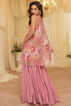Blush Bloom Crepe Poncho Palazzo Suit Set