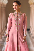 Dusty Rose Silk Embroidered Long Jacket Readymade Suit Set