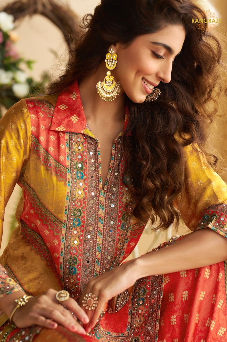 Zariya Crepe Silk Embroidered Mirror Work Suit Set