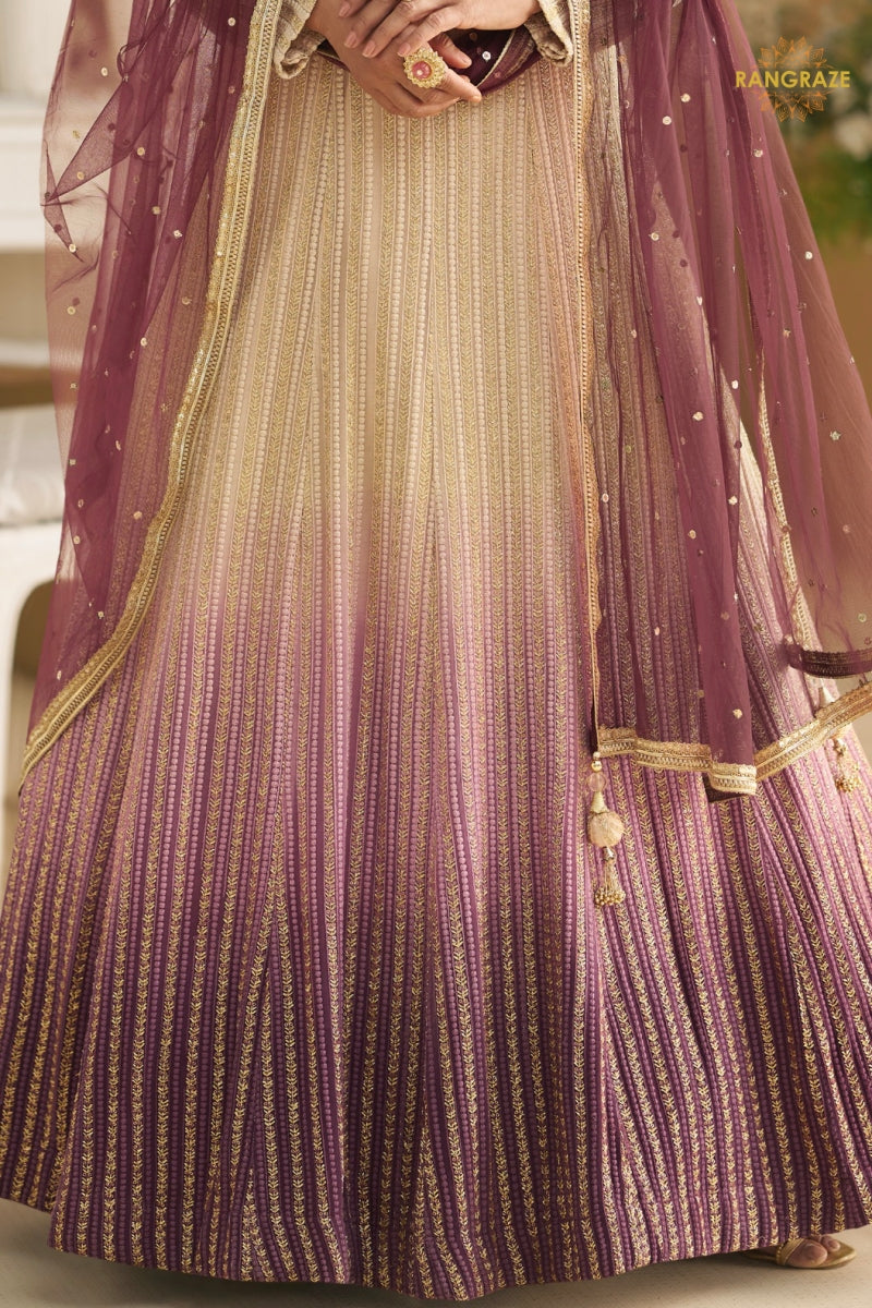 Ivory Wine Ombre Premium Georgette Anarkali Suit Set