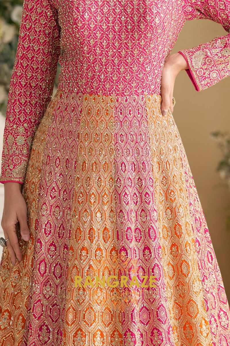 Peach Pink Premium Georgette Designer Anarkali Suit Set