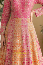 Peach Pink Premium Georgette Designer Anarkali Suit Set