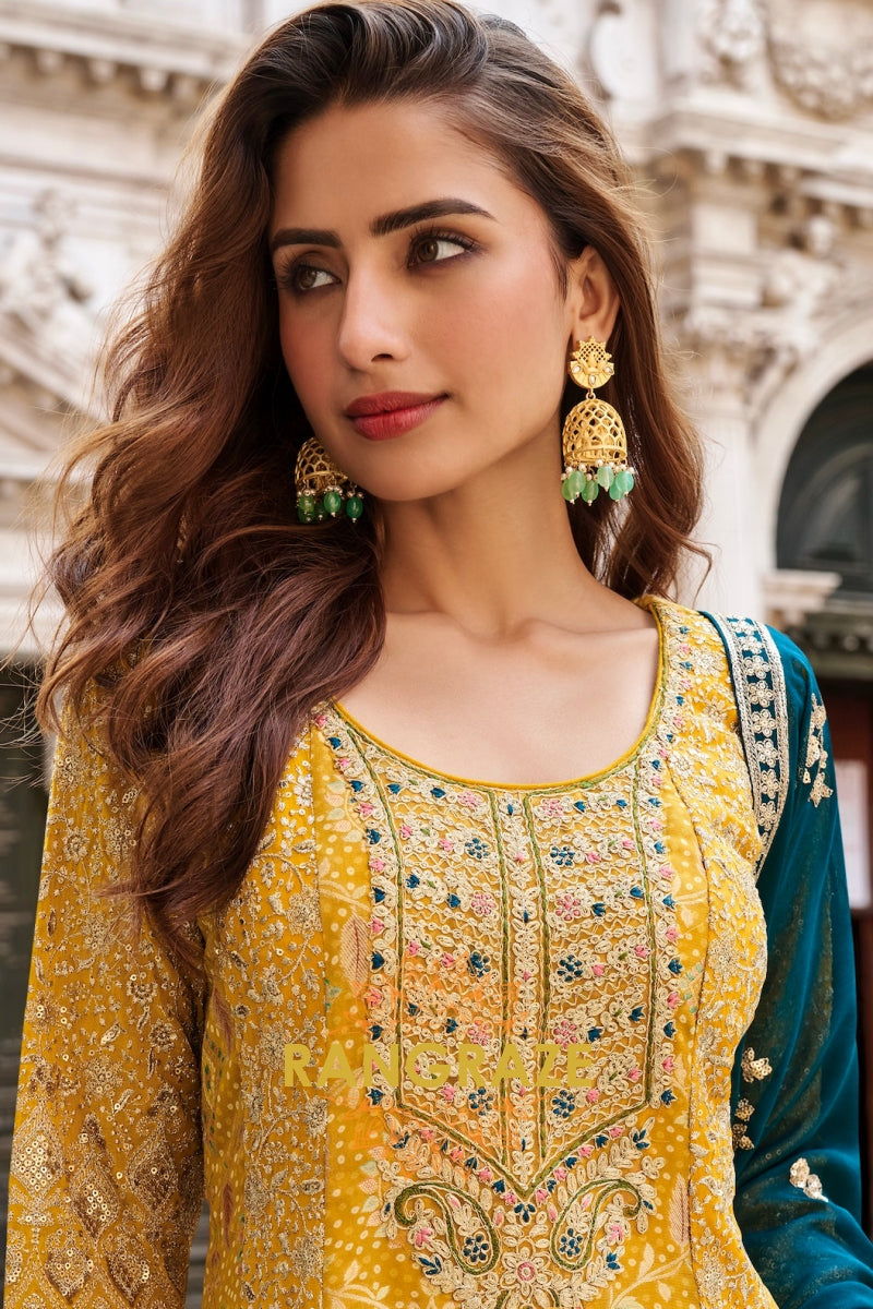 Sunshine Golden Premium Silk Anarkali Suit Set