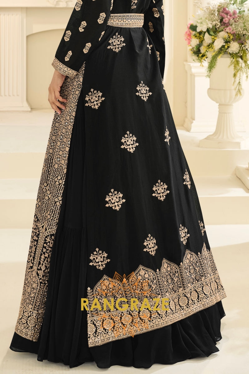 Black Premium Chinon Embroidered Anarkali Set