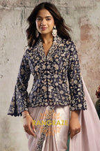 Metallic Blush Glossy Satin One Minute Saree with Readymade Embroidered Designer Blazer Blouse