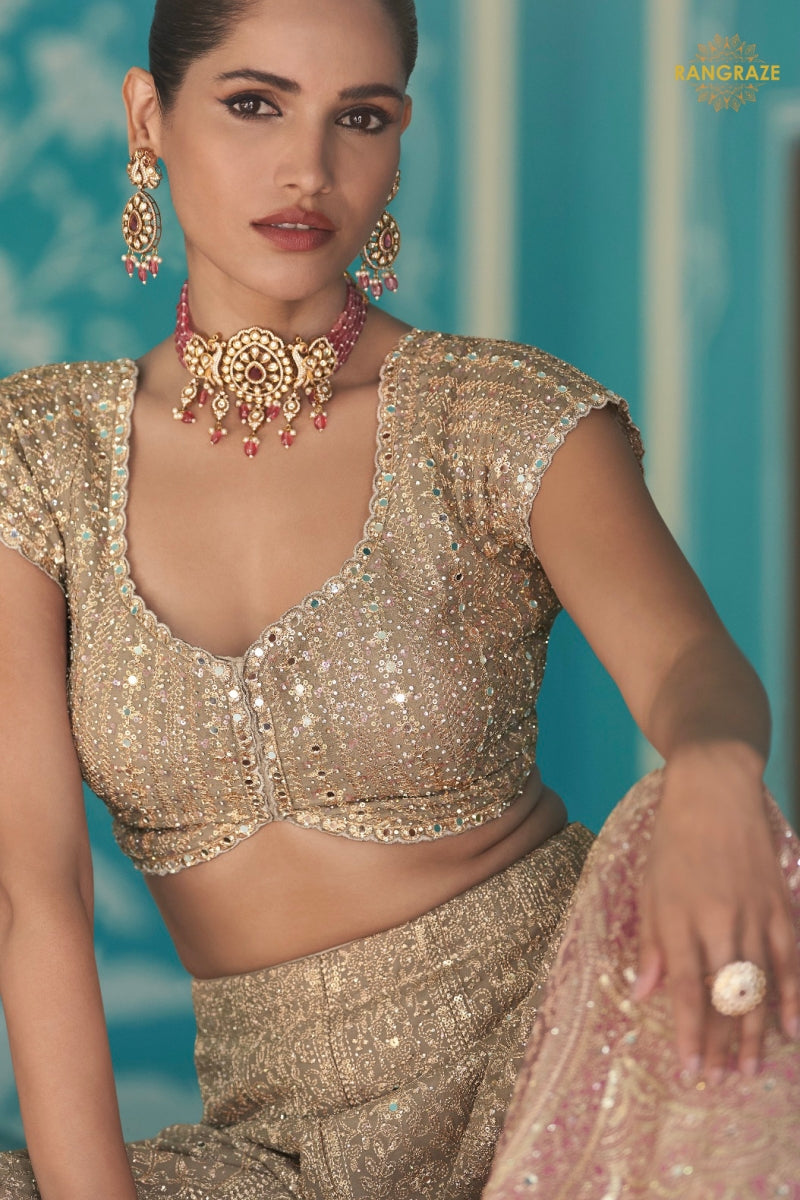 Rose Gold Readymade Georgette Palazzo Suit Set with Dupatta