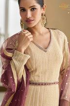 Ivory Wine Ombre Premium Georgette Anarkali Suit Set