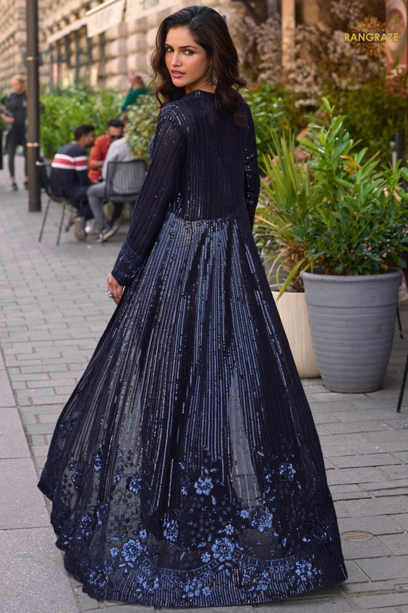 Midnight Sequined Georgette Palazzo Set