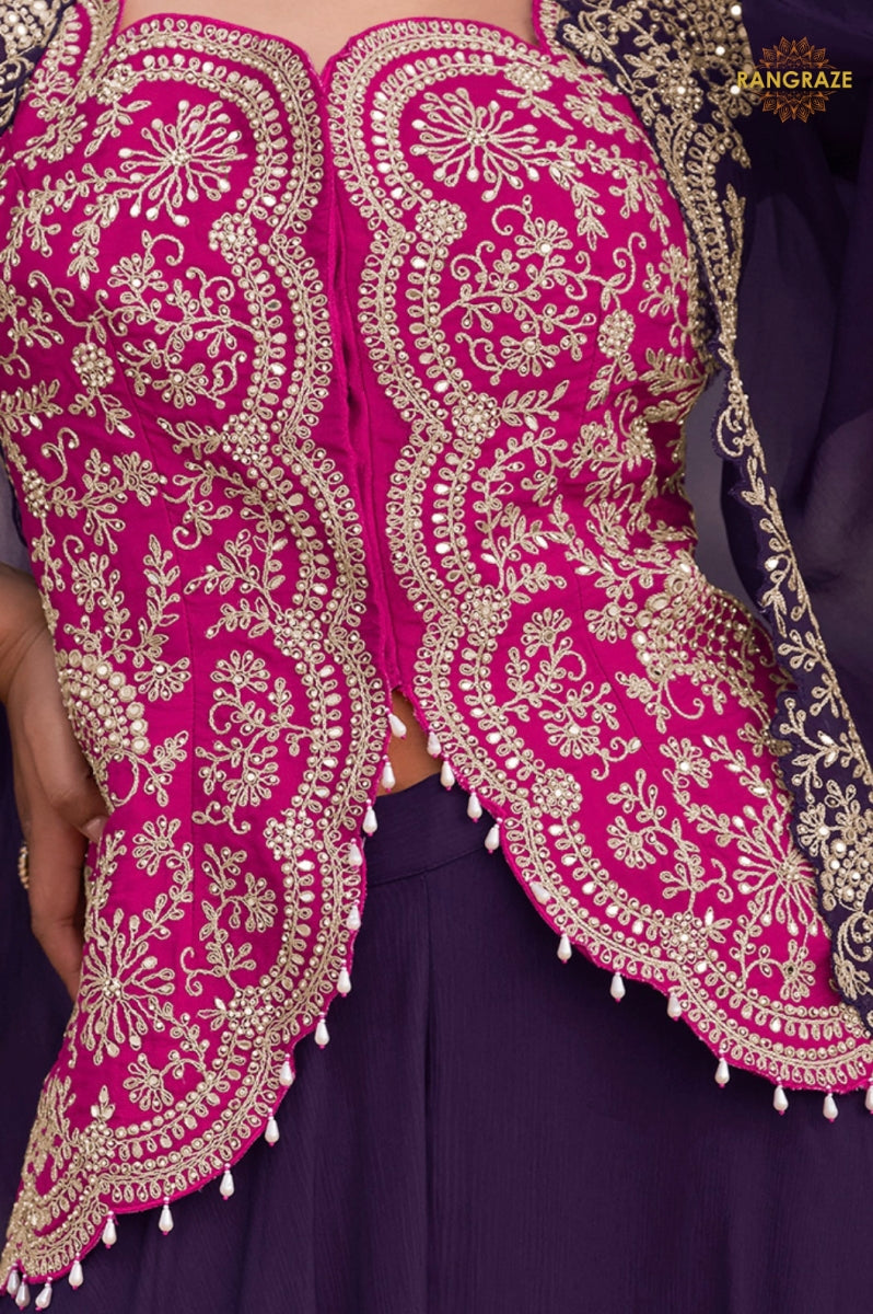 Royal Plum Chinnon Silk Jacket Suit Set