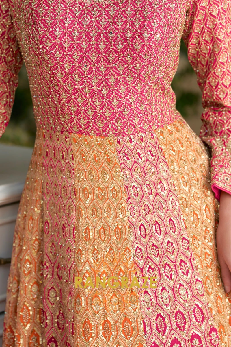 Peach Pink Premium Georgette Designer Anarkali Suit Set
