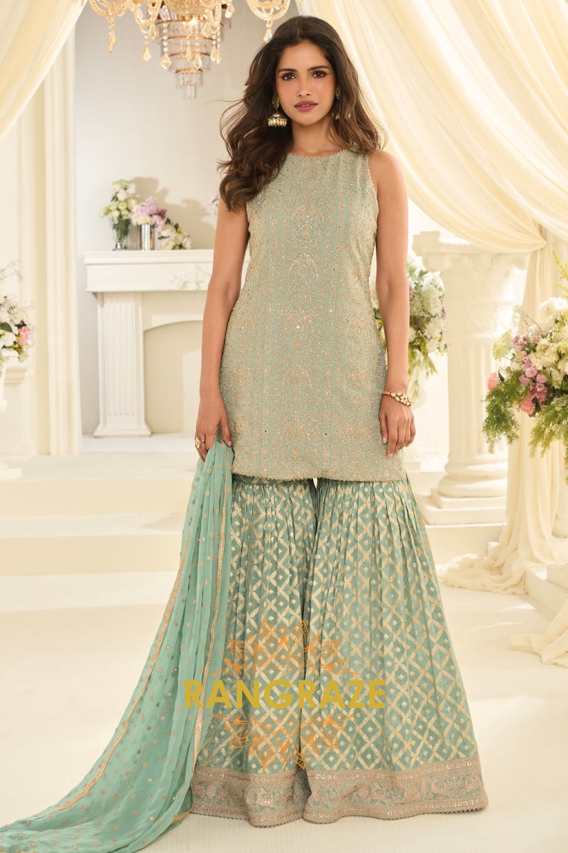 Mint Luxe Premium Georgette Sharara Set
