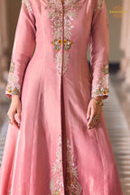 Dusty Rose Silk Embroidered Long Jacket Readymade Suit Set