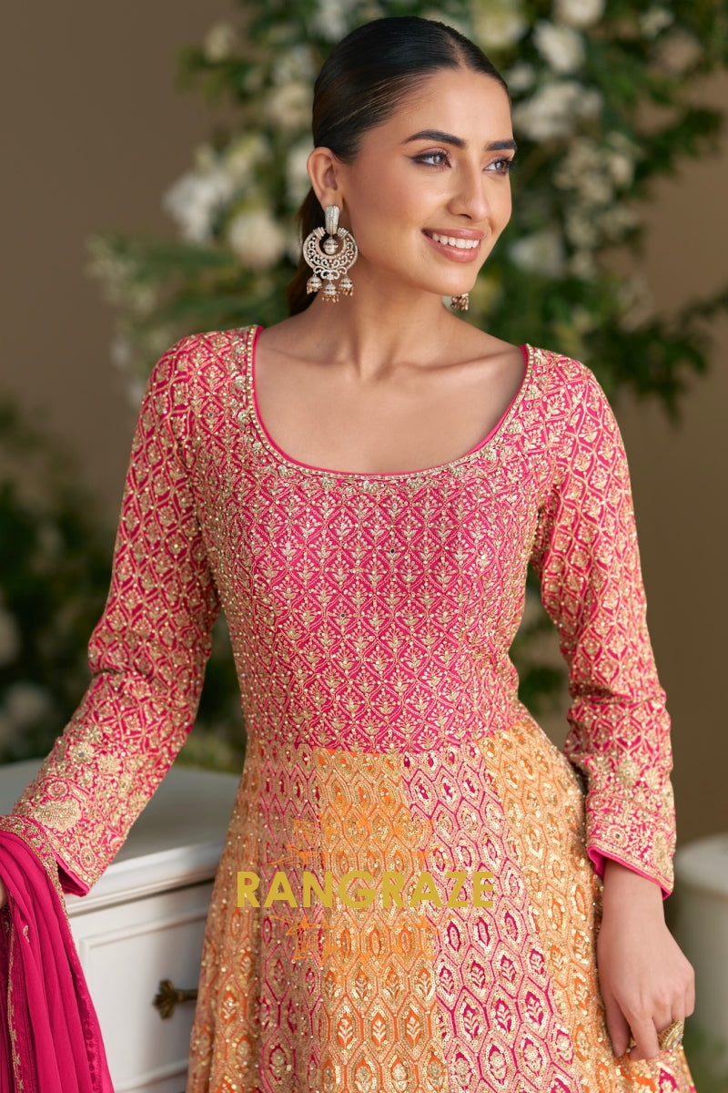 Peach Pink Premium Georgette Designer Anarkali Suit Set