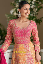 Peach Pink Premium Georgette Designer Anarkali Suit Set