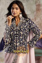 Metallic Blush Glossy Satin One Minute Saree with Readymade Embroidered Designer Blazer Blouse