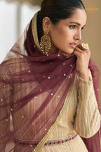 Ivory Wine Ombre Premium Georgette Anarkali Suit Set