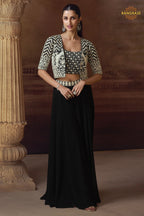 Noir Ivory Embroidered Palazzo Jacket Suit Set