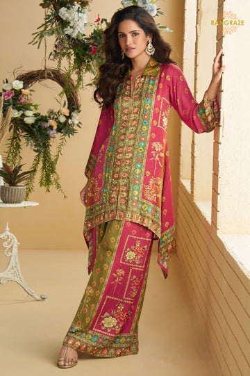 Gulnaar Crepe Silk Embroidered Mirror Work Suit Set