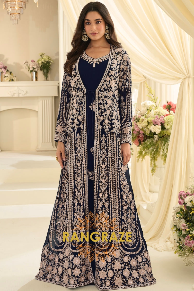 Navy Blue Premium Chinon Embroidered Anarkali Set