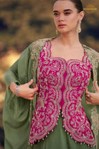 Olive Zaria Chinnon Silk Jacket Suit Set