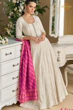 Off-White Premium Georgette Anarkali Suit Set