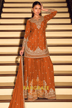 Festive Orange Premium Chinnon Silk Suit Set
