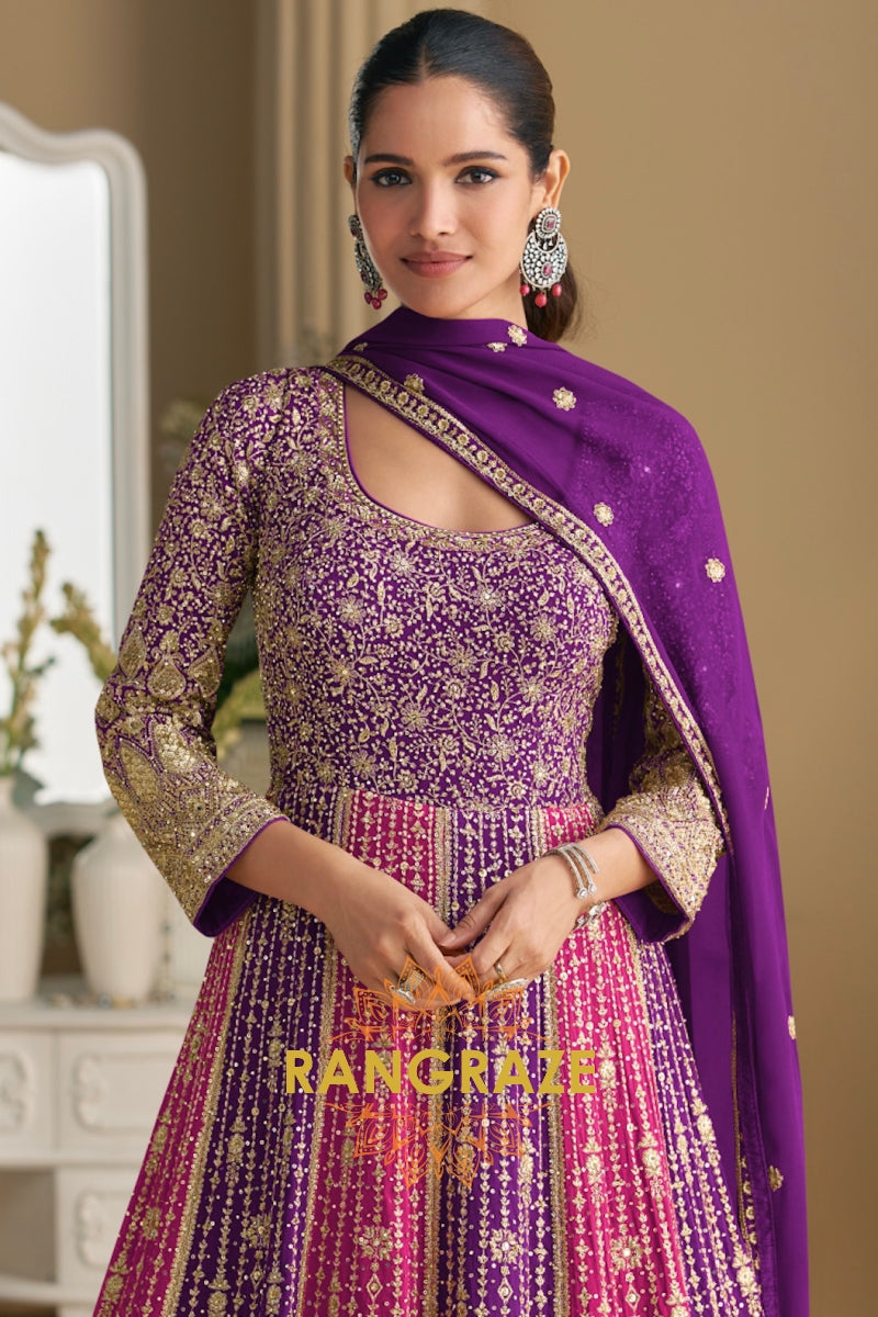 Purple Pink Premium Georgette Designer Anarkali Suit Set