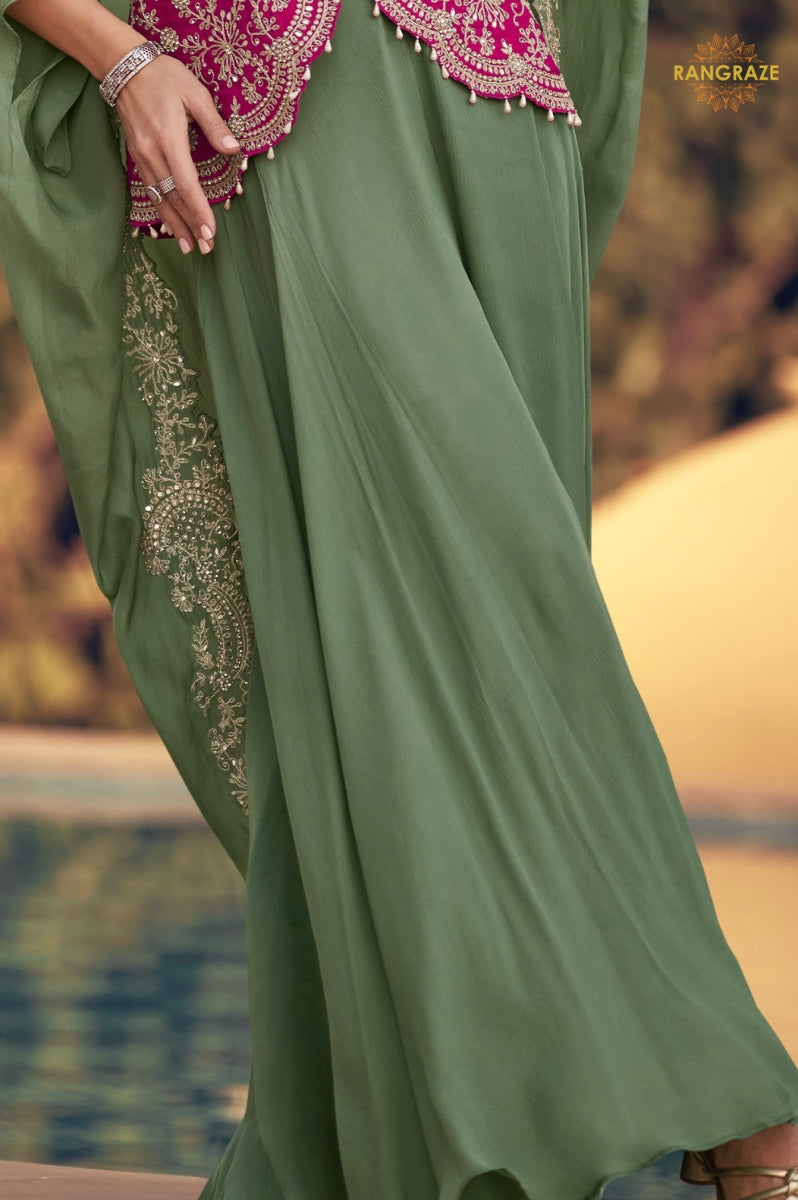 Olive Zaria Chinnon Silk Jacket Suit Set