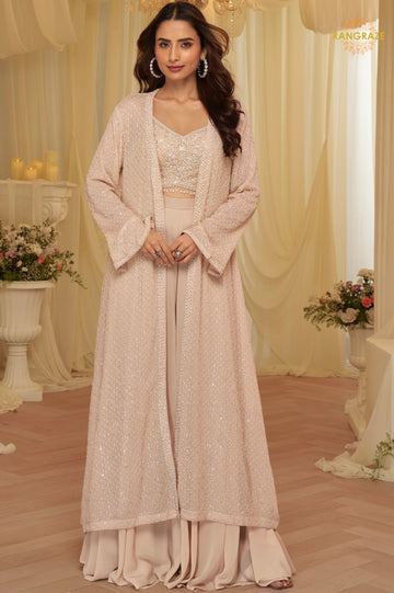 Blush Meher Georgette Jacket Croptop Skirt Suit Set