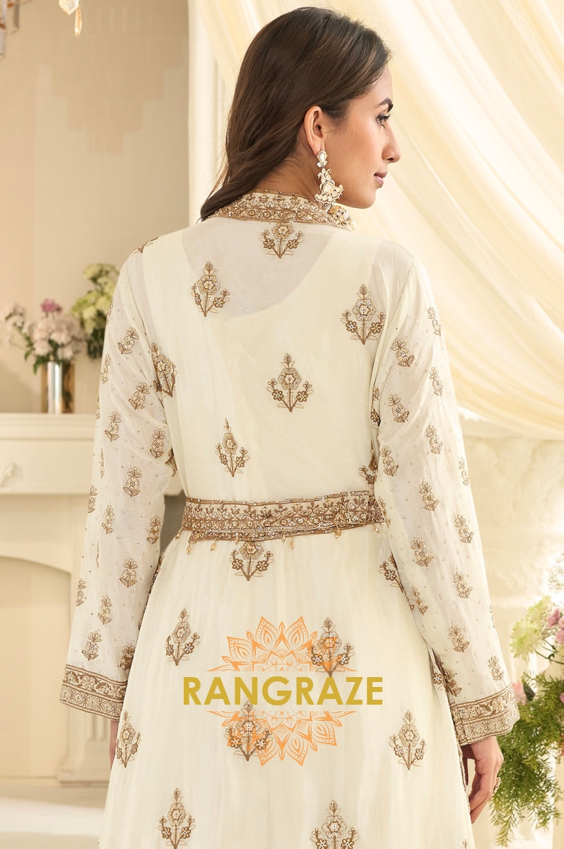 Ivory Premium Chinon Embroidered Anarkali Set