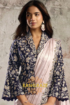 Metallic Blush Glossy Satin One Minute Saree with Readymade Embroidered Designer Blazer Blouse