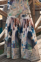 Grey Blue Abstract Floral Jacket Chinon Sharara Choli Suit Set
