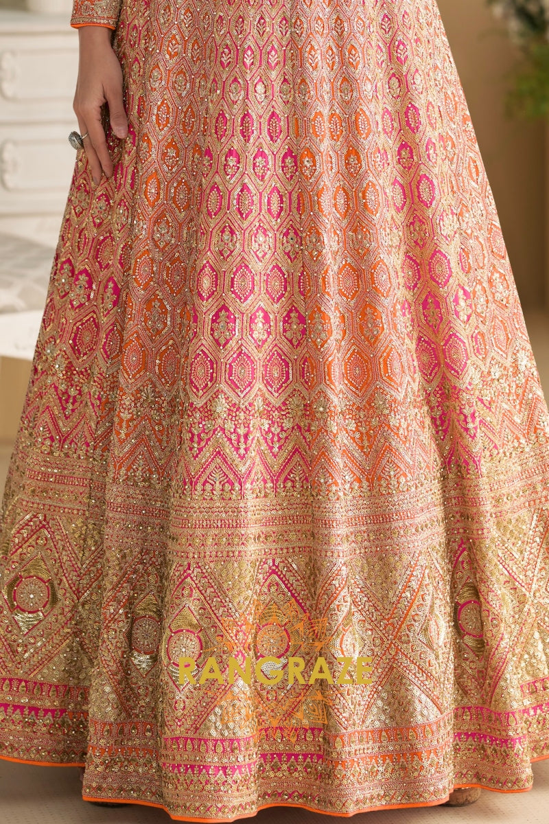 Orange Peach Premium Georgette Designer Anarkali Suit Set