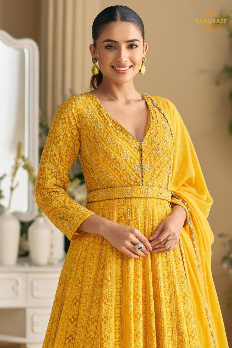 Mustard Yellow Premium Georgette Anarkali Suit Set
