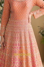 Orange Peach Premium Georgette Designer Anarkali Suit Set