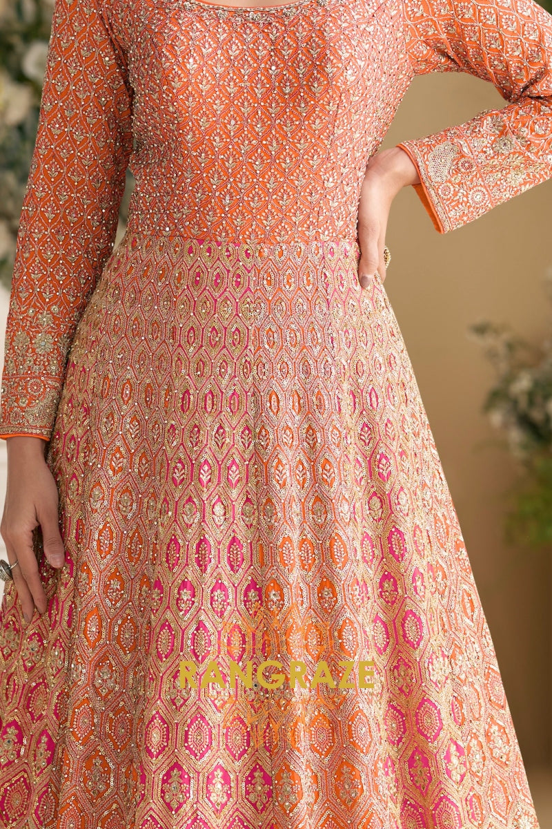 Orange Peach Premium Georgette Designer Anarkali Suit Set