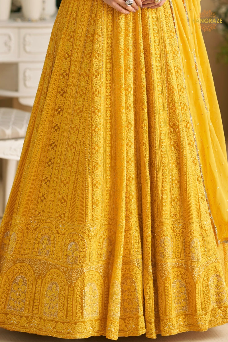 Mustard Yellow Premium Georgette Anarkali Suit Set